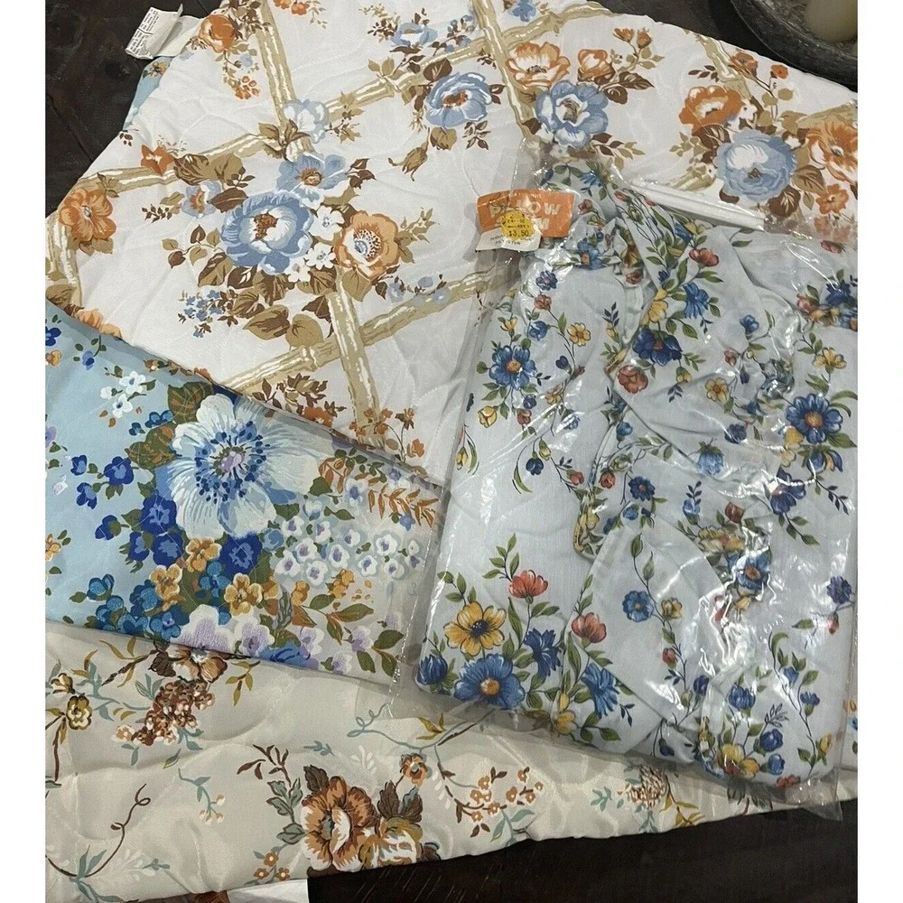 Vtg Quilted Pillow Shams Floral 4 Garden Cottagecore 50s 60s Zippers JoMar